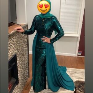 Elegant Teal Sequin Gown